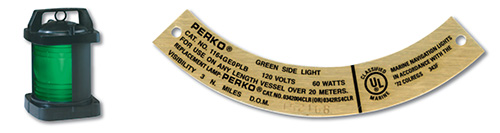 Brass tag on navigation light